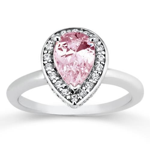 1.90 Ct Pear Pink Sapphire Halo Solitaire With Accents Gemstone Ring - Gemstone Ring-harrychadent.ca