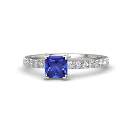 1.90 Ct Sri Lanka Blue Sapphire Diamond Engagement Ring White Gold 14K - Gemstone Ring-harrychadent.ca