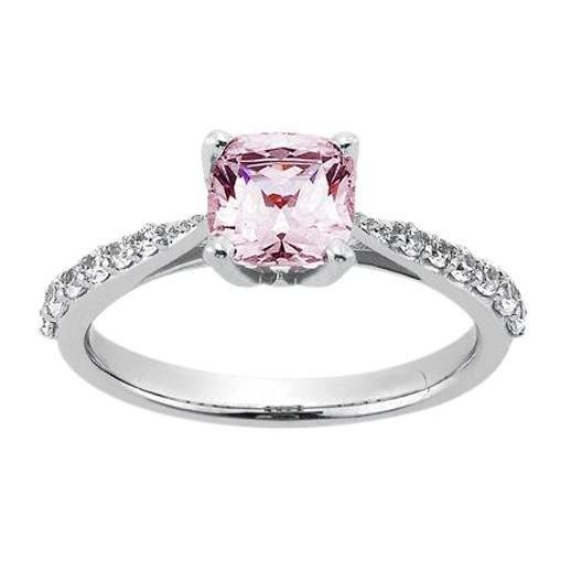1.91 Carat Pink Sapphire Cushion White Engagement Ring Gemstone - Gemstone Ring-harrychadent.ca