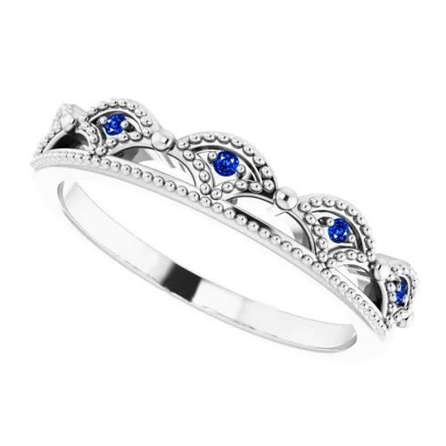 1 Carat Anniversary Ring Crown Like Sapphire Stones White Gold 14K - Gemstone Ring-harrychadent.ca