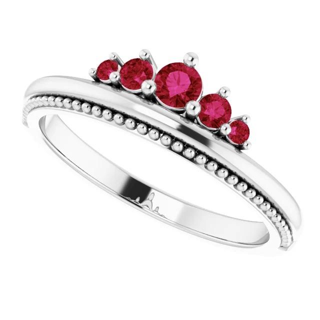 1 Carat Five Stone Ring Ruby White Gold 14K - Gemstone Ring-harrychadent.ca