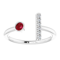 1 Carat Promise Ring Natural Earth Mined Diamond & Ruby Bezel Set White Gold