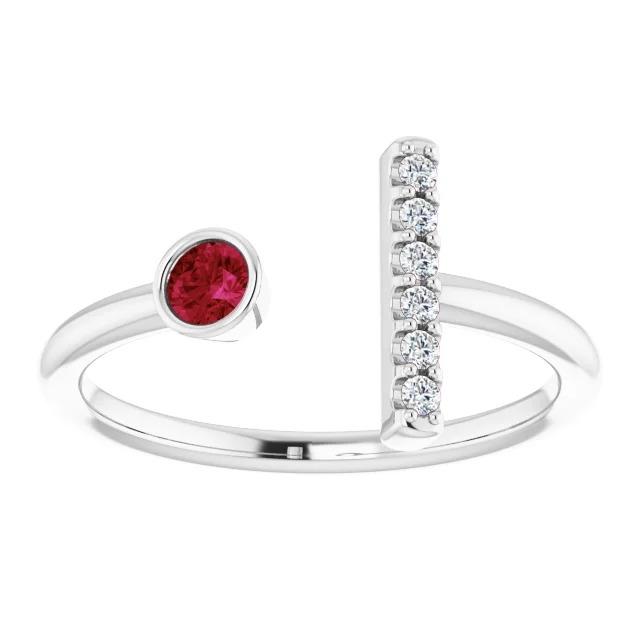 1 Carat Promise Ring Diamond & Ruby Bezel Set White Gold - Gemstone Ring-harrychadent.ca