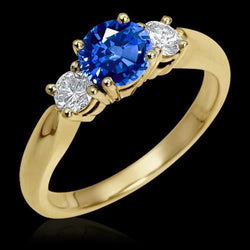 1 Carat Three Stone Natural Earth Mined Diamond Engagement Ring 14K Yellow Gold