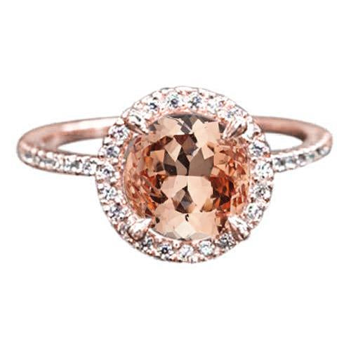 10.10 Ct Morganite Halo Diamond Ring Rose Gold 14K - Gemstone Ring-harrychadent.ca