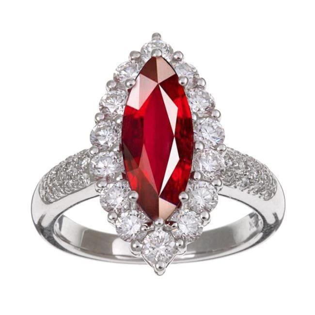 10.50 Ct Red Ruby Marquise Cut With Diamond Ring White Gold 14K - Gemstone Ring-harrychadent.ca