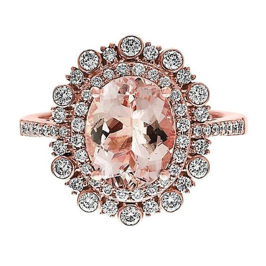 10.75 Ct Morganite And Diamonds Anniversary Ring Gold Rose 14K - Gemstone Ring-harrychadent.ca