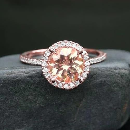 10.75 Ct Solitaire With Accent Morganite And Diamonds Ring Gold 14K - Gemstone Ring-harrychadent.ca