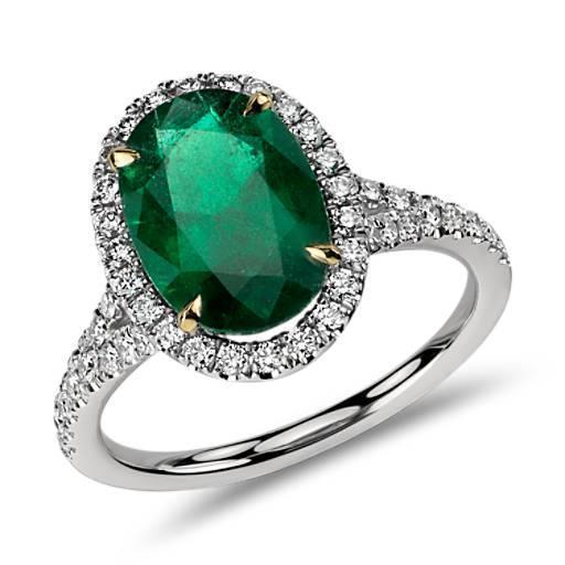 10 Carats Oval Green Emerald And Round Diamond Ring Fine Jewelry - Gemstone Ring-harrychadent.ca