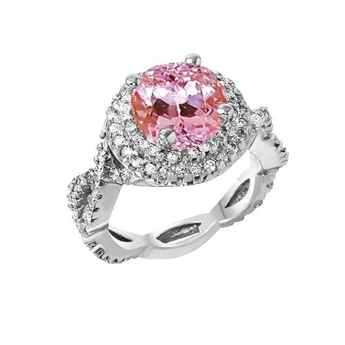 11.10 Carats Round Cut Kunzite And Diamonds Ring White Gold 14K - Gemstone Ring-harrychadent.ca