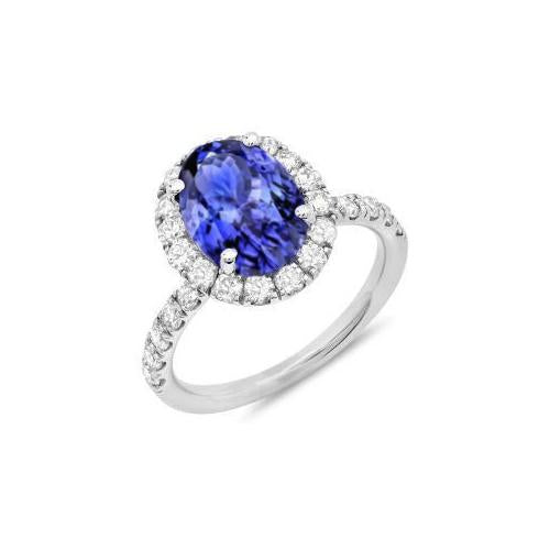 11.25 Carats Oval Tanzanite With Round Diamonds Ring 14K White Gold - Gemstone Ring-harrychadent.ca