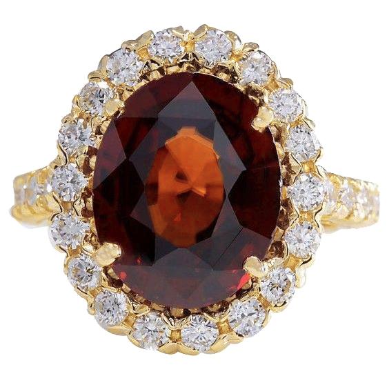 11.25 Ct Garnet With Diamonds Engagement Ring Yellow Gold 14K - Gemstone Ring-harrychadent.ca