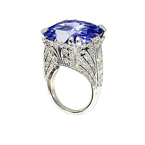 11.51 Carat Cushion Sri Lanka Sapphire Round Diamond White Gold Ring - Gemstone Ring-harrychadent.ca