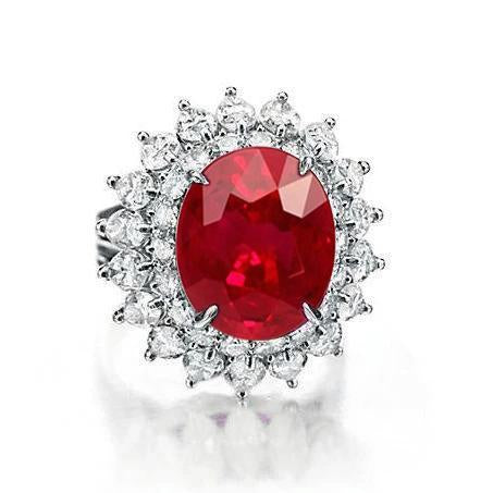 11.75 Carats Red Ruby With Diamonds Ring 14K White Gold - Gemstone Ring-harrychadent.ca