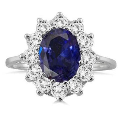 11.75 Ct Blue Tanzanite With Diamonds Wedding Ring 14K White Gold - Gemstone Ring-harrychadent.ca