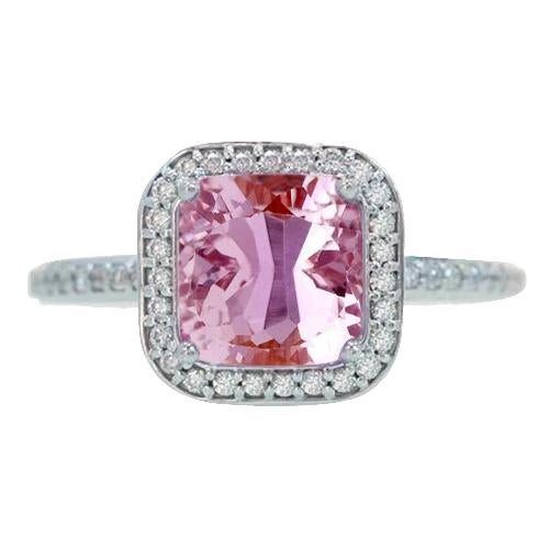 11.80 Carats Kunzite Halo Diamond Engagement Ring Gold White 14K - Gemstone Ring-harrychadent.ca