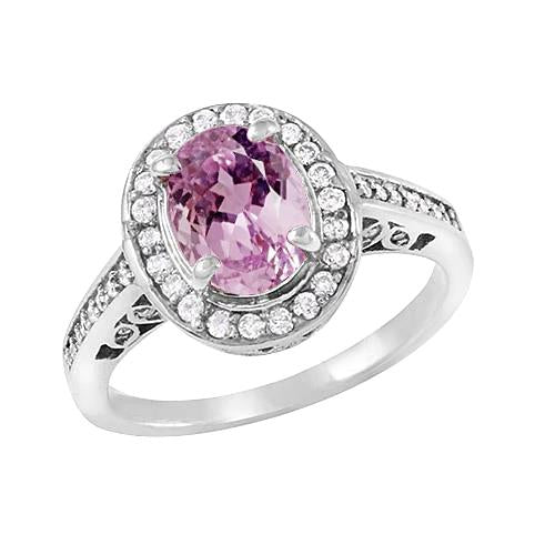 11.85 Carats Pink Kunzite With Diamonds Anniversary Ring White Gold - Gemstone Ring-harrychadent.ca