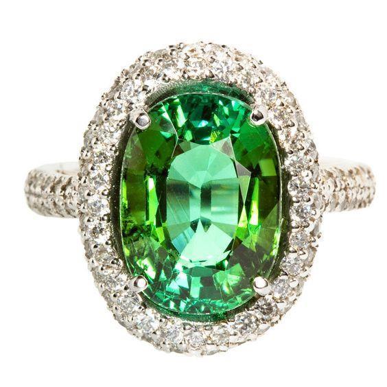 11 Ct Green Oval Cut Tourmaline Diamond Wedding Ring 14K White Gold - Gemstone Ring-harrychadent.ca