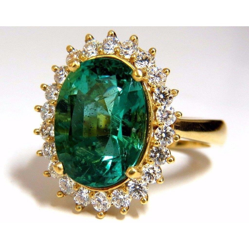11 Ct Oval Green Emerald With Diamond Wedding Ring 14K Yellow Gold - Gemstone Ring-harrychadent.ca