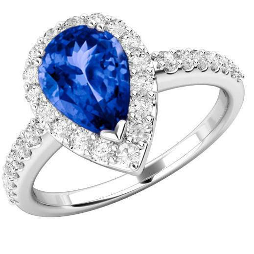 12.25 Ct. Pear Tanzanite With Round Diamonds Wedding Ring WG 14K - Gemstone Ring-harrychadent.ca