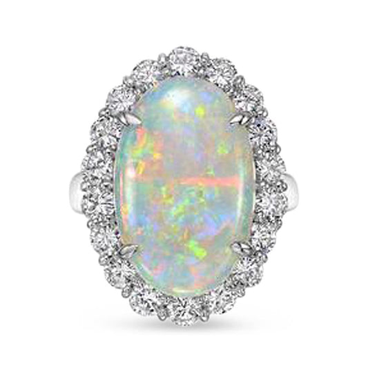 12.50 Carats Opal And Diamonds Wedding Ring New White Gold 14K - Gemstone Ring-harrychadent.ca