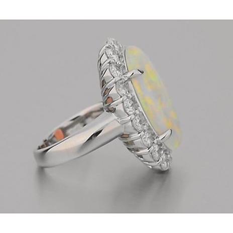 12.50 Carats Opal And Diamonds Wedding Ring New White Gold 14K - Gemstone Ring-harrychadent.ca