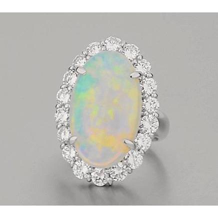 12.50 Carats Opal And Diamonds Wedding Ring New White Gold 14K - Gemstone Ring-harrychadent.ca