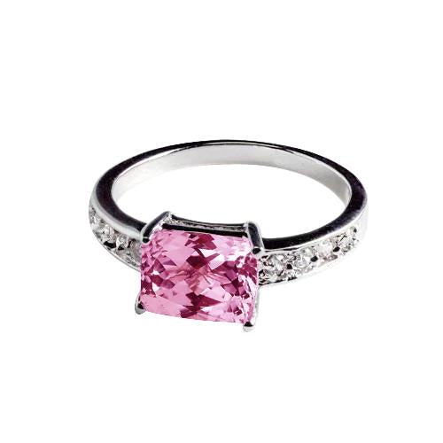 12.50 Carats Prong Set Pink Kunzite And Diamonds Ring White Gold 14K - Gemstone Ring-harrychadent.ca