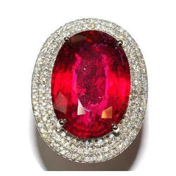 12.50 Ct Oval Mandarin Garnet With Natural Earth Mined Diamonds Ring 14K White Gold