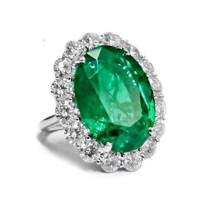 12.75 Carats Green Tourmaline And Diamonds Wedding Ring White Gold 14K - Gemstone Ring-harrychadent.ca