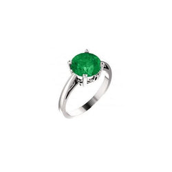 12 Ct Round Cut Green Emerald Ring 14K White Gold