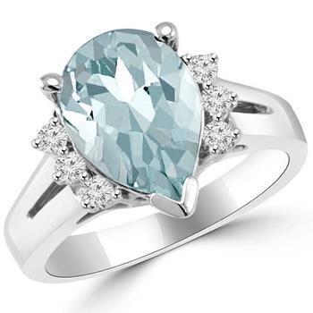 13.25 Carats Prong Set Aquamarine And Diamonds Ring 14K White Gold - Gemstone Ring-harrychadent.ca