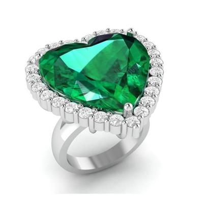 13 Carats Heart Shaped Green Emerald With Diamond Wedding Ring 14K - Gemstone Ring-harrychadent.ca