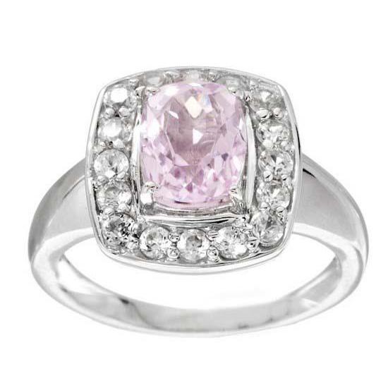 13 Ct Cushion Cut Kunzite And Diamond Ring White Gold 14K - Gemstone Ring-harrychadent.ca