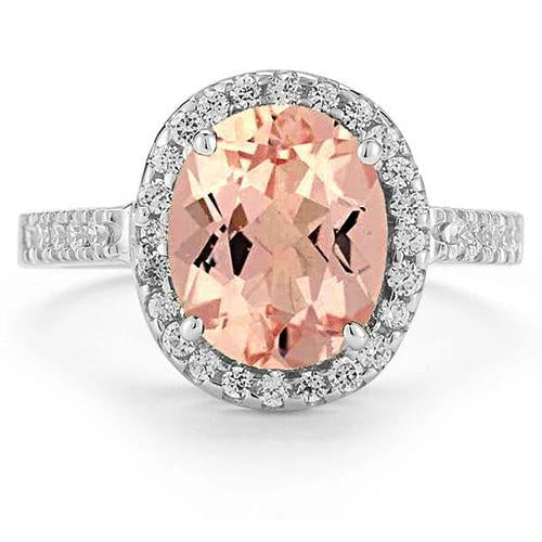 13 Ct Morganite And Diamond Wedding Ring Solid White Gold - Gemstone Ring-harrychadent.ca