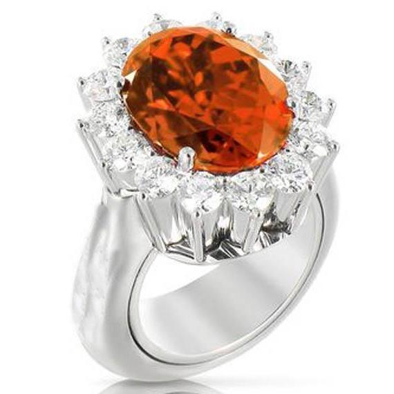 13 Ct Oval Mandarin Garnet With Round Diamonds Ring White Gold - Gemstone Ring-harrychadent.ca