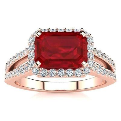 13 Ct Red Ruby Emerald Cut With Diamond Wedding Ring 14K Rose Gold - Gemstone Ring-harrychadent.ca