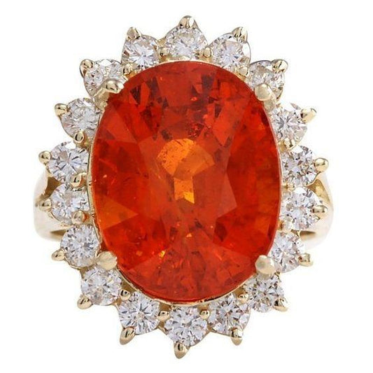 14 Ct Brilliant Cut Garnet And Diamonds Engagement Ring Gold 14K - Gemstone Ring-harrychadent.ca