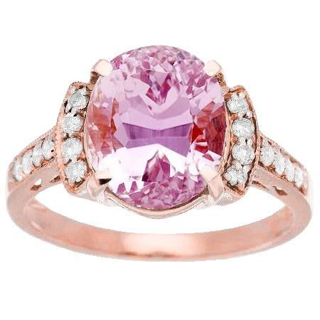 14 Ct Oval Kunzite With Diamond Ring Rose Gold 14K - Gemstone Ring-harrychadent.ca