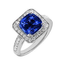 14K Ceylon Sapphire 4.50 Ct Blue Sapphire With Diamonds Ring
