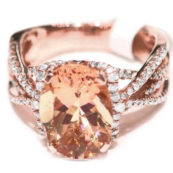 14K Rose Gold 11.50 Ct. Morganite With Diamonds Anniversary Ring - Gemstone Ring-harrychadent.ca