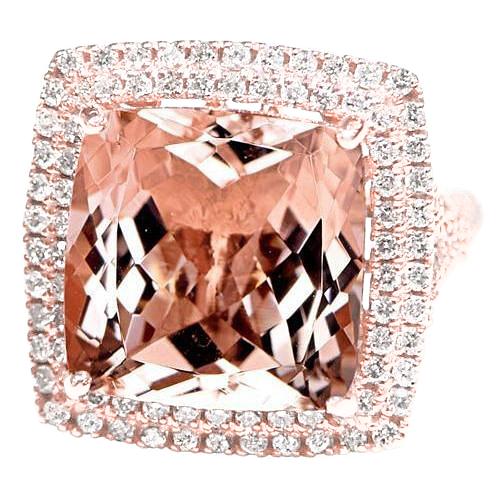 14K Rose Gold Morganite And Diamond 10.25 Ct Ring New - Gemstone Ring-harrychadent.ca