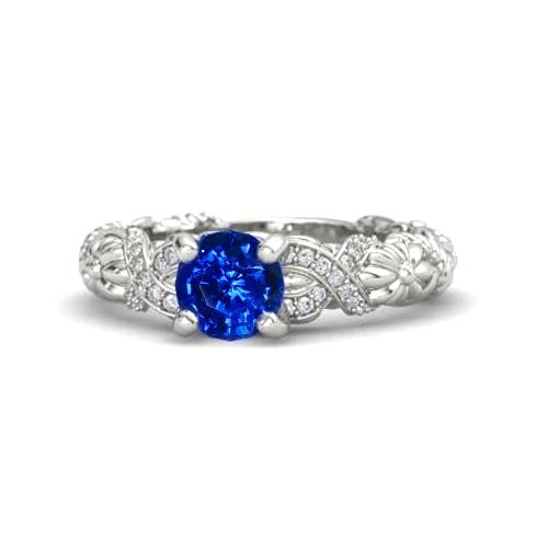 14K White Gold 1.90 Ct Round Cut Ceylon Sapphire Diamonds Ring New - Gemstone Ring-harrychadent.ca