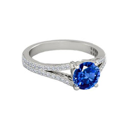 14K White Gold 3.20 Carats Sri Lankan Sapphire And Diamonds Ring