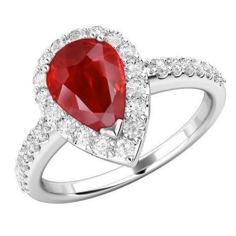 14K White Gold 3.80 Carats Red Ruby And Diamonds Wedding Ring New - Gemstone Ring-harrychadent.ca