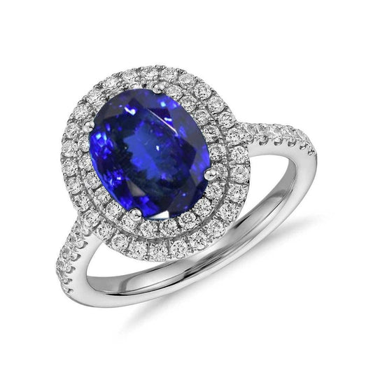 14K White Gold 7.25 Carats Tanzanite With Diamonds Ring - Gemstone Ring-harrychadent.ca
