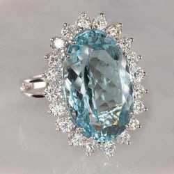 14K White Gold Aquamarine With Diamonds 9 Ct Engagement Ring