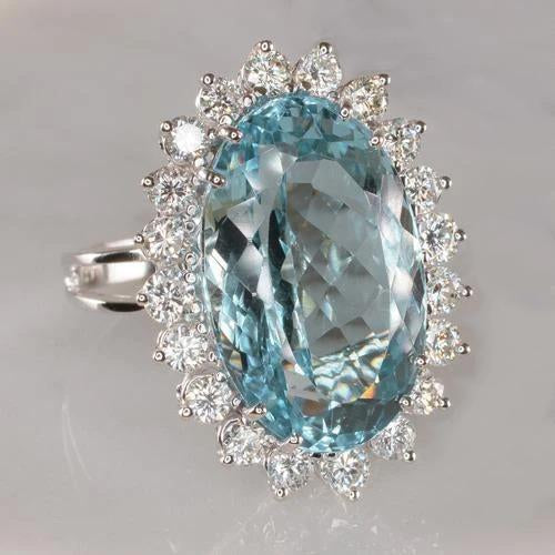 14K White Gold Aquamarine With Diamonds 9 Ct Engagement Ring - Gemstone Ring-harrychadent.ca