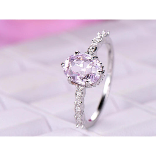 14K White Gold Kunzite With Diamonds 15.65 Carats Ring - Gemstone Ring-harrychadent.ca