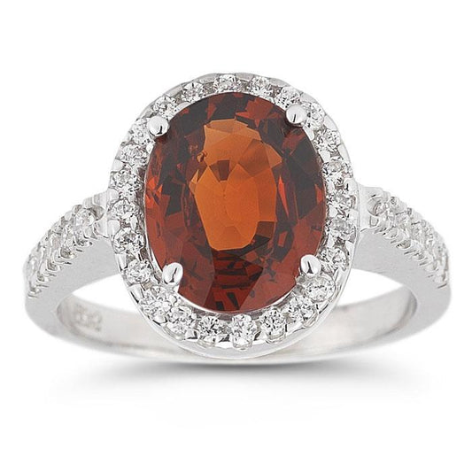 14K White Gold Oval Garnet With Diamonds 13.25 Ct Wedding Ring - Gemstone Ring-harrychadent.ca